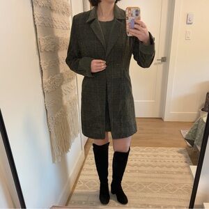 VINTAGE Olive Green and Beige Sleeveless Dress and Blazer Set | Modern US Size S